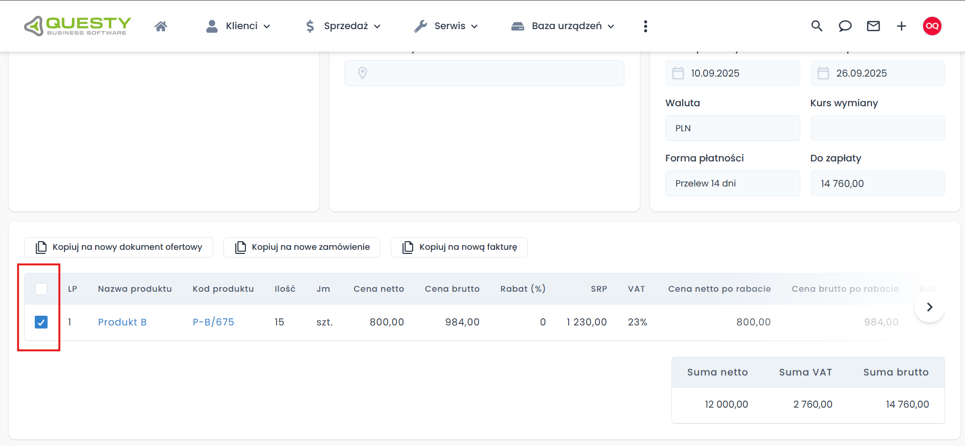 Checkbox'y przy pozycjach